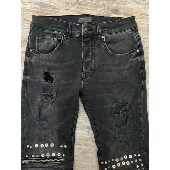 Zara Man Studded Skinny Jeans Button Fly Zipper Accents Men’s Sz 30 Waist - Picture 3 of 7